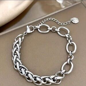 Silver Plated Stainless Steel Link Chain Bracelet Adjustable